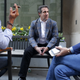 Michael Cohen, center, President Donald Trump’s personal attorney, chats with friends, including Rotem Rosen, (in glasses), near the Loews Regency hotel on Park Ave on April 13, 2018 in New York City.